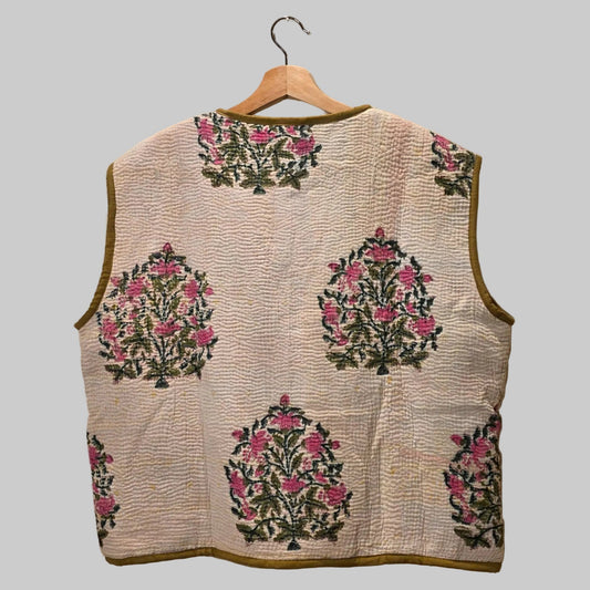 Kantha handblock printed teddy jacket