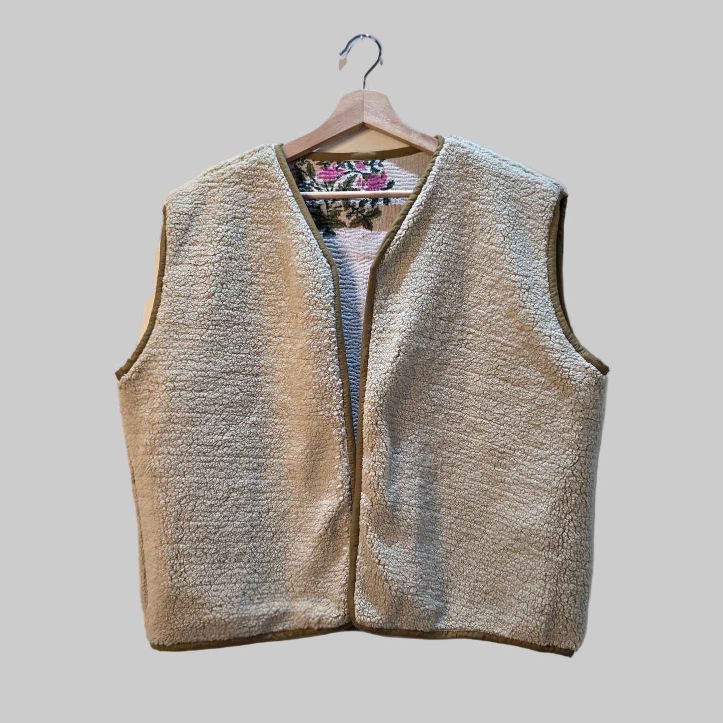 Kantha handblock printed teddy jacket