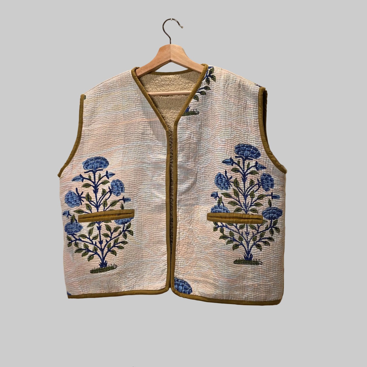 Kantha handblock printed teddy jacket