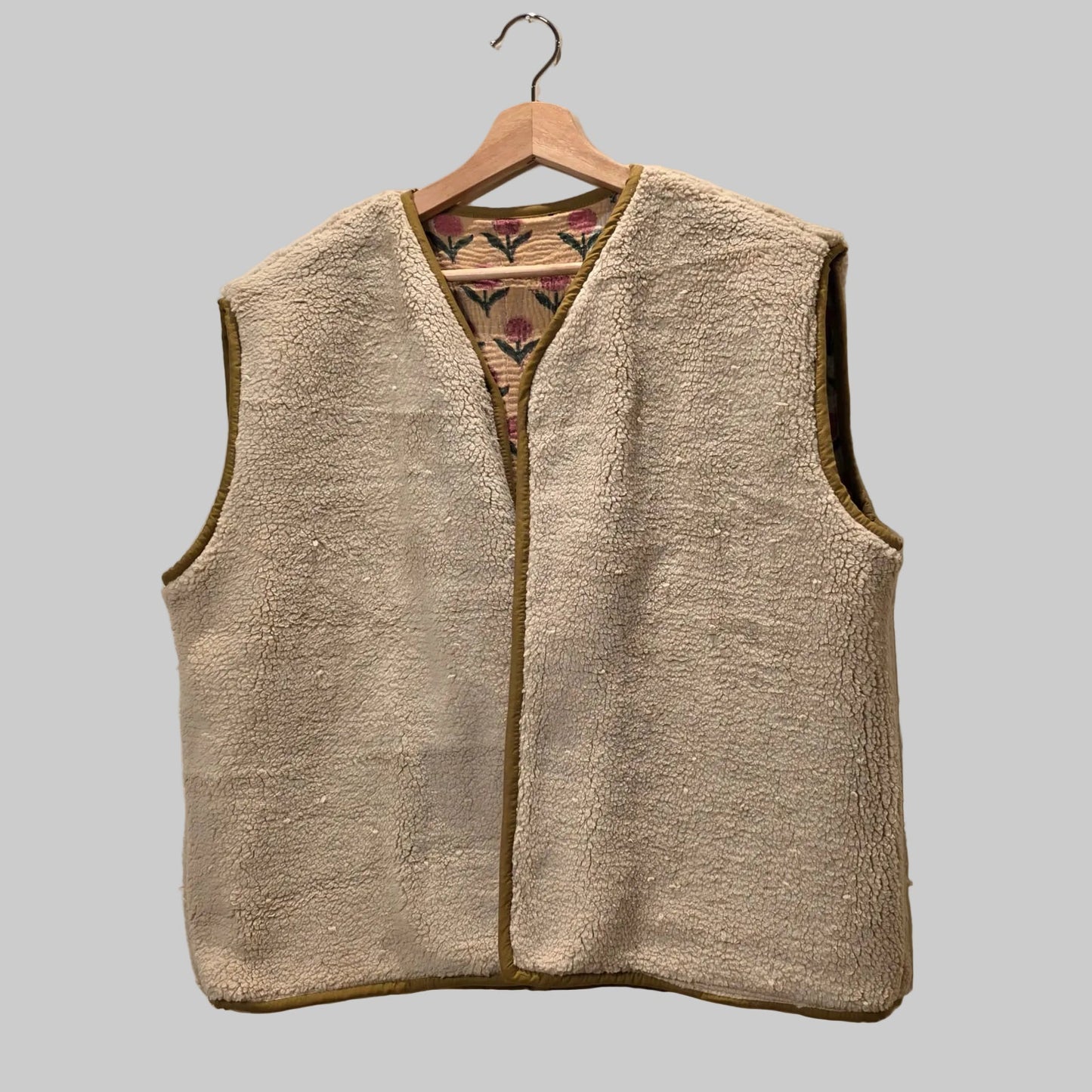 Kantha handblock printed teddy jacket