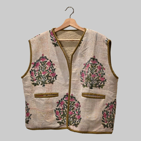 Kantha handblock printed teddy jacket