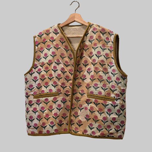 Kantha handblock printed teddy jacket