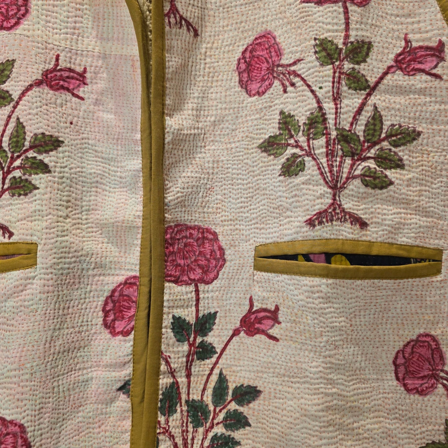 Kantha handblock printed teddy jacket