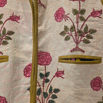 Kantha handblock printed teddy jacket