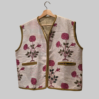 Kantha handblock printed teddy jacket