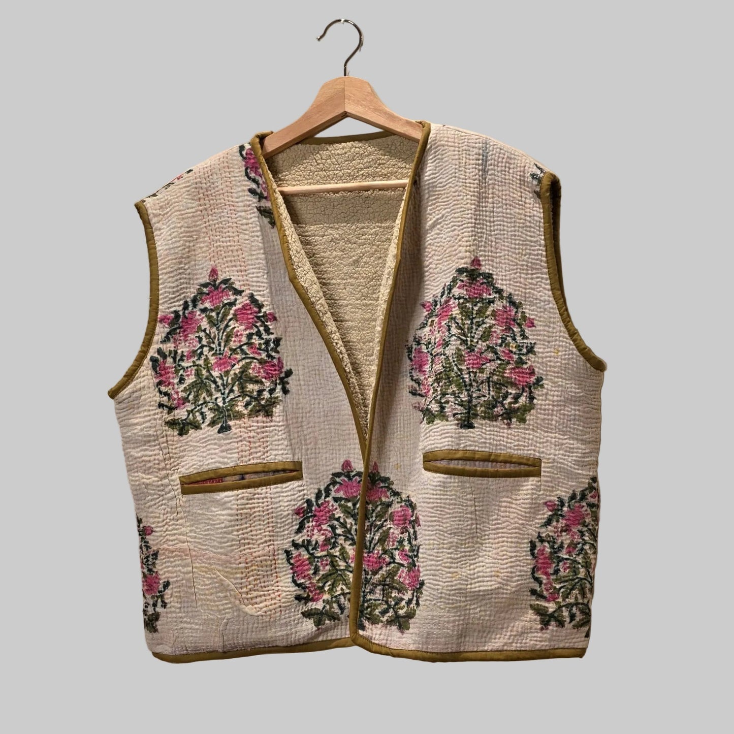 Kantha handblock printed teddy jacket