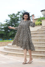 Handblock (Bagru print) Cotton Peplum dress