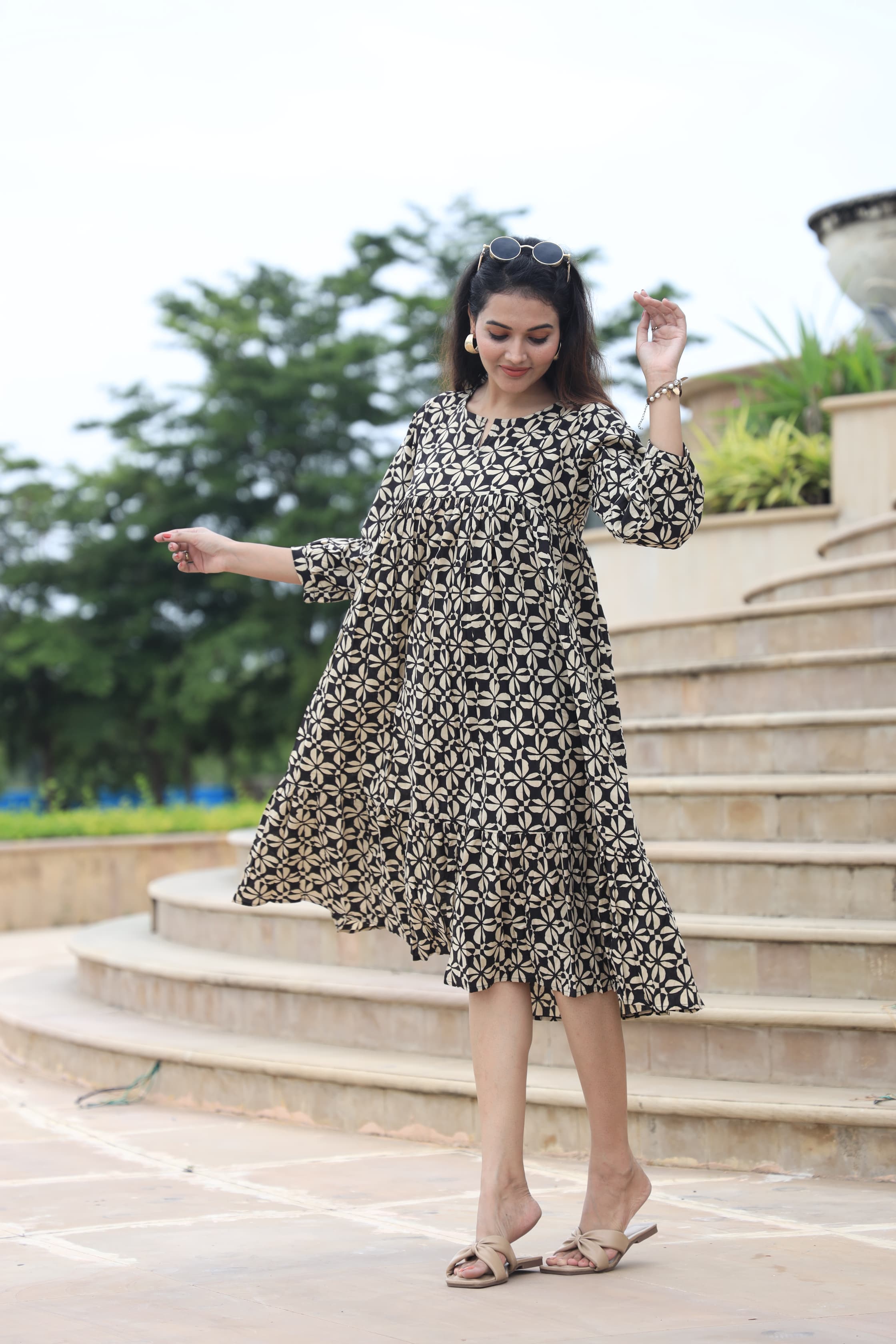 Handblock (Bagru print) Cotton Peplum dress
