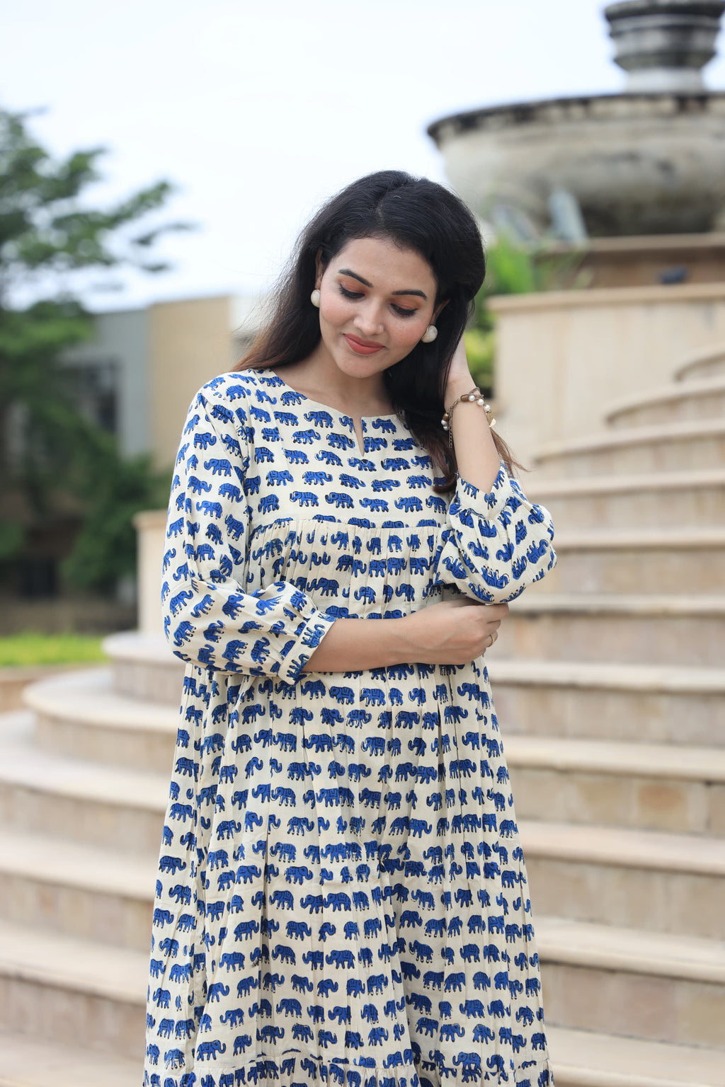 Handblock (Bagru print) Cotton Peplum dress