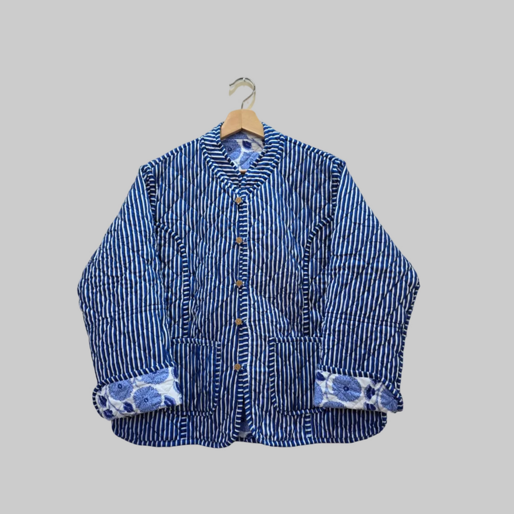 Handblock printed reversible jacket