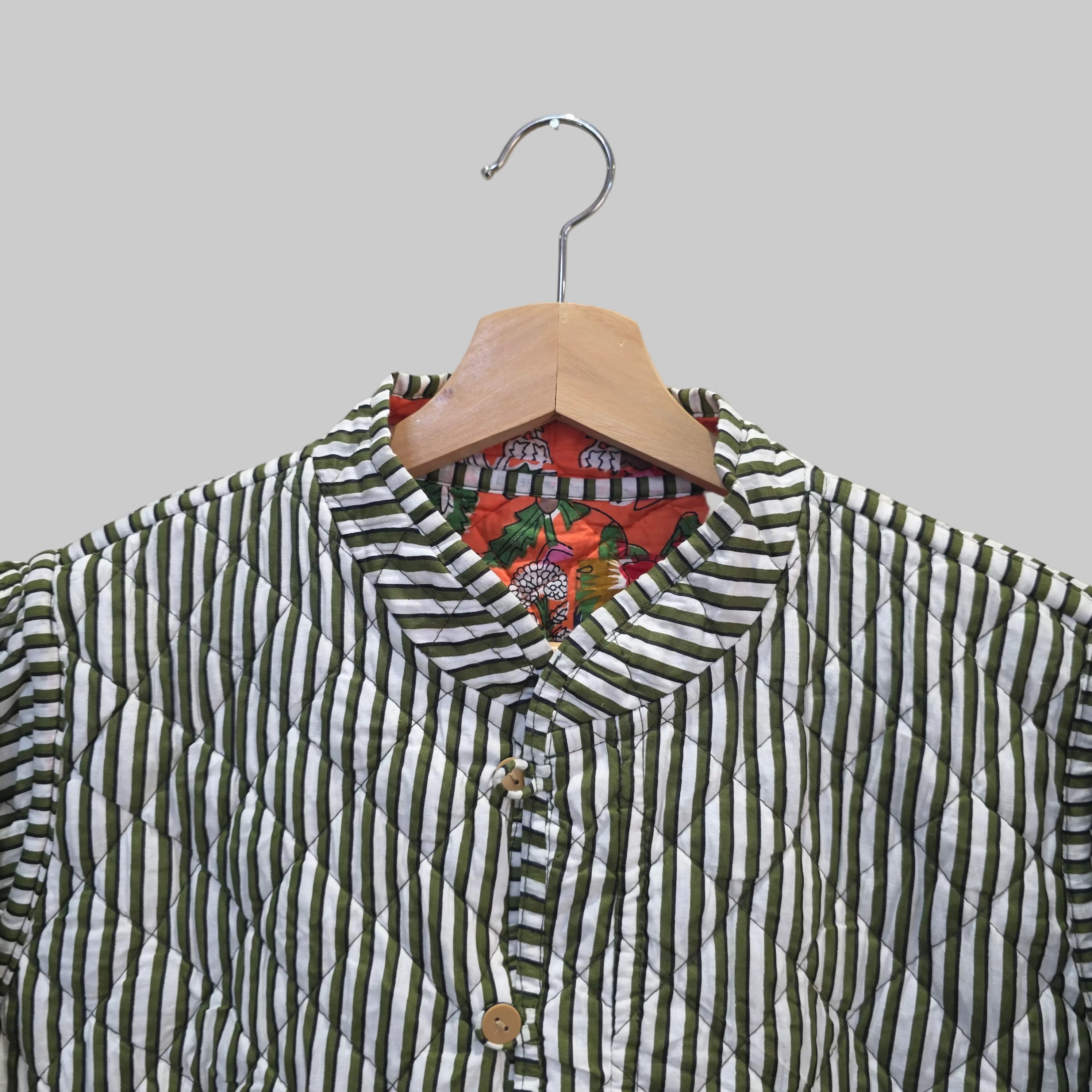 Handblock printed reversible jacket