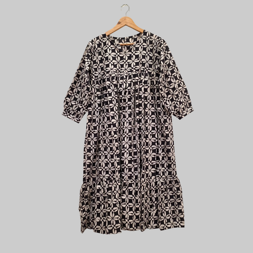 Handblock (Bagru print) Cotton Peplum dress