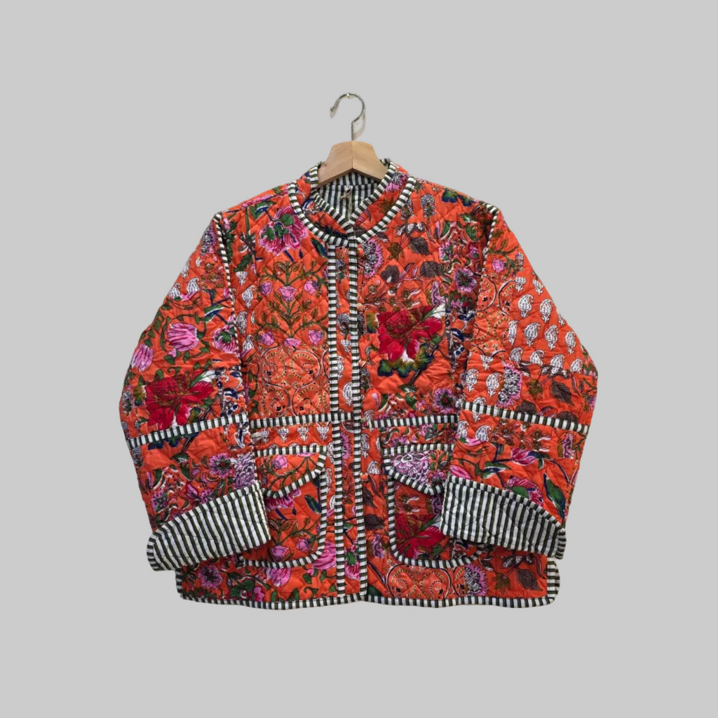 Handblock printed reversible jacket
