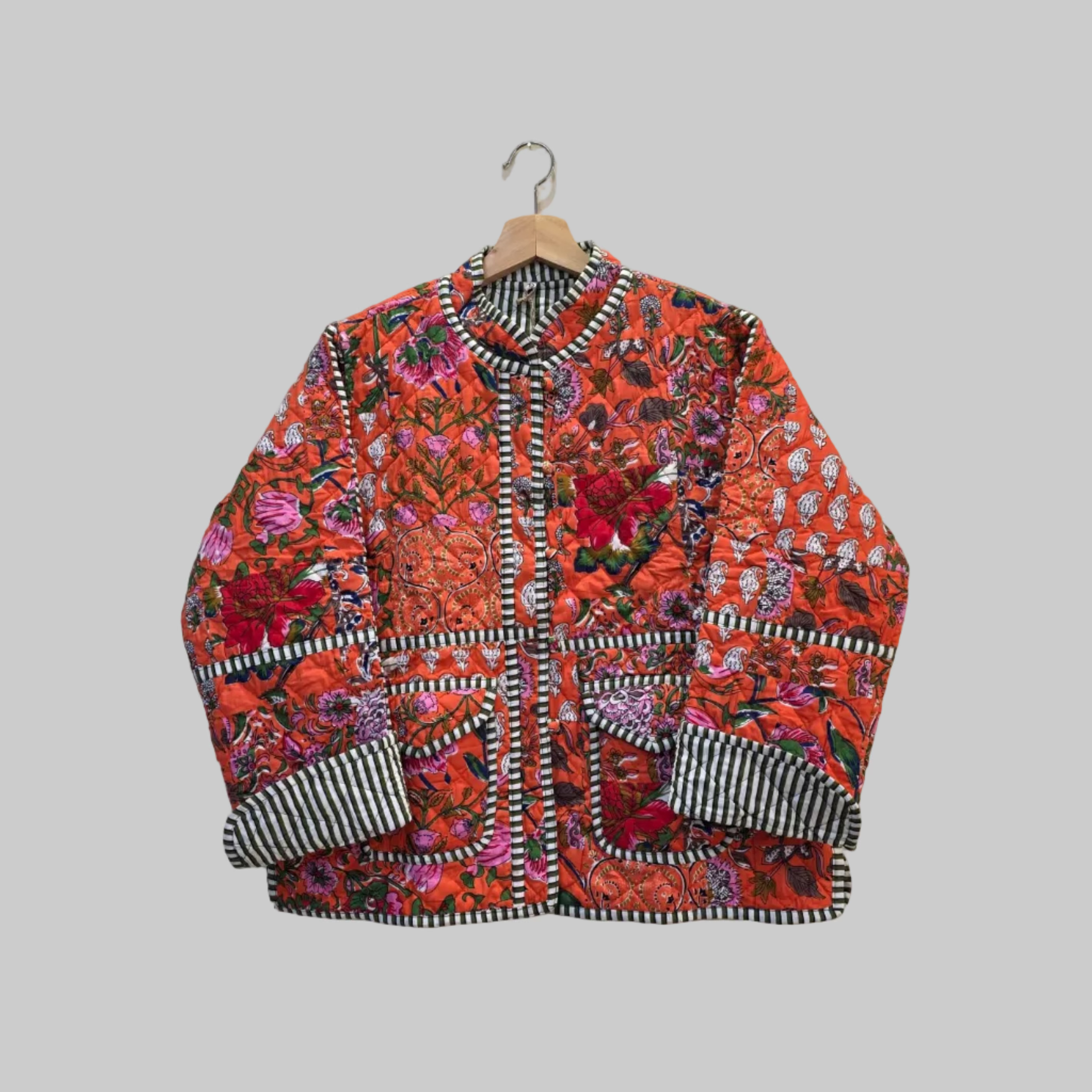 Handblock printed reversible jacket