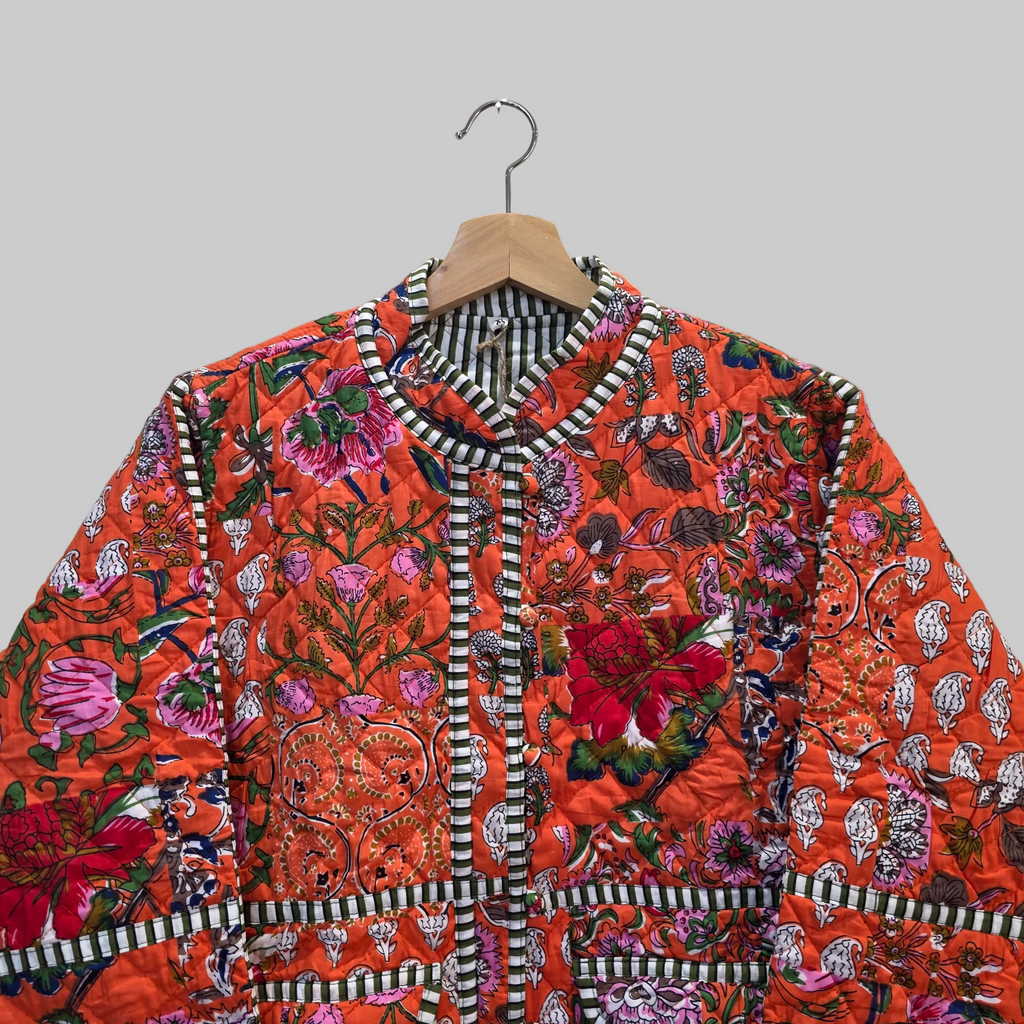 Handblock printed reversible jacket