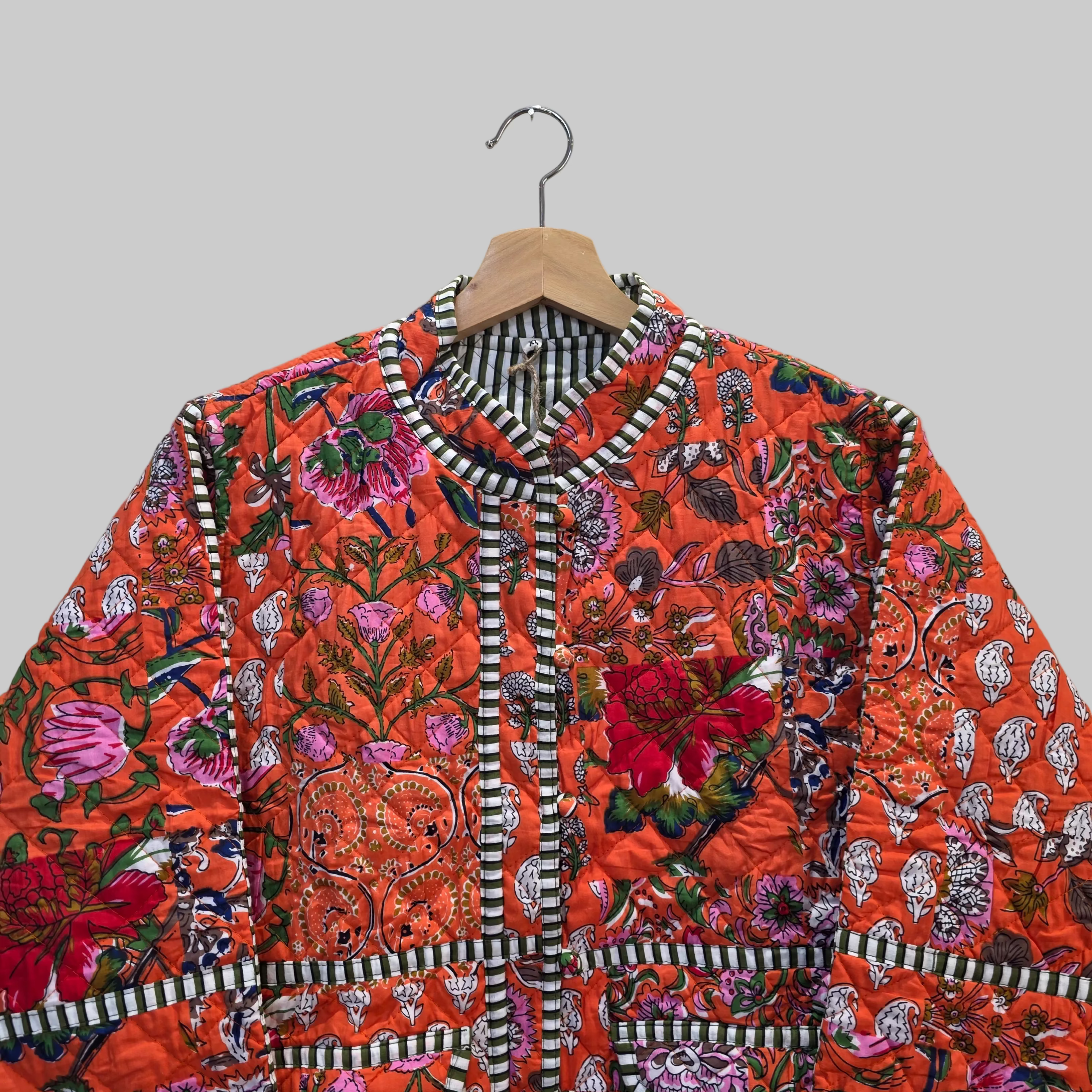 Handblock printed reversible jacket