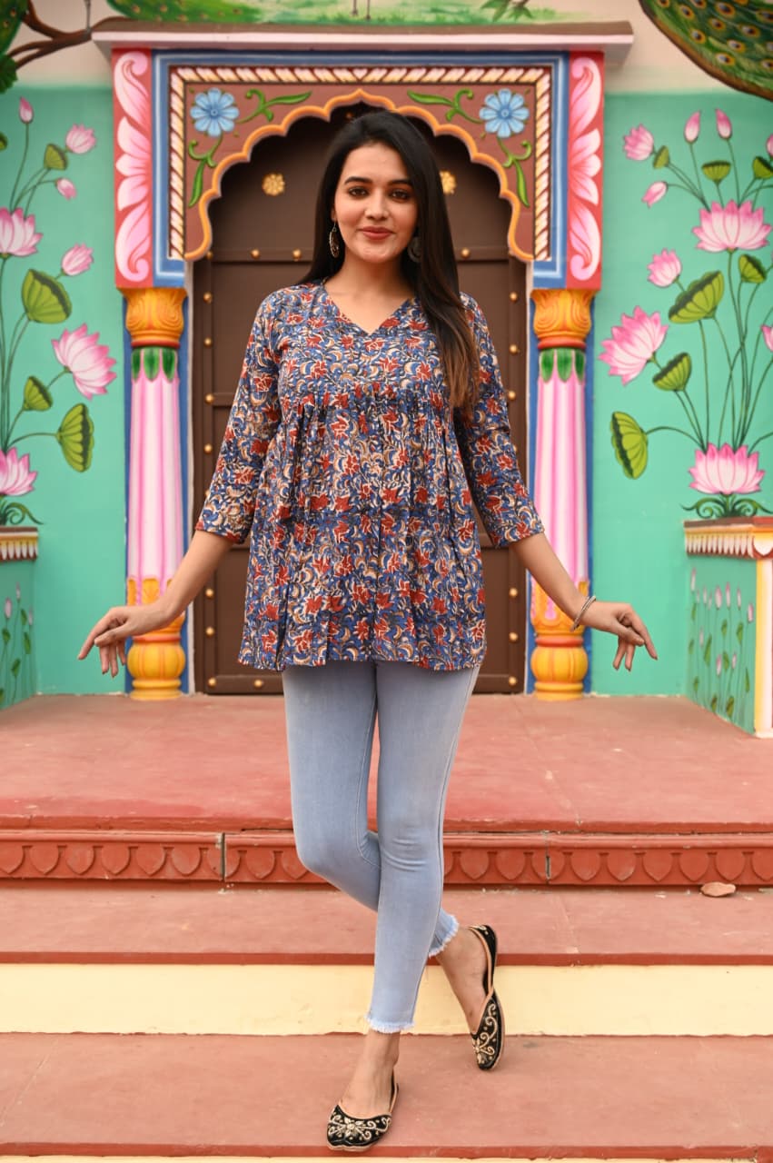 Cotton handblock(Bagru print) peplum top