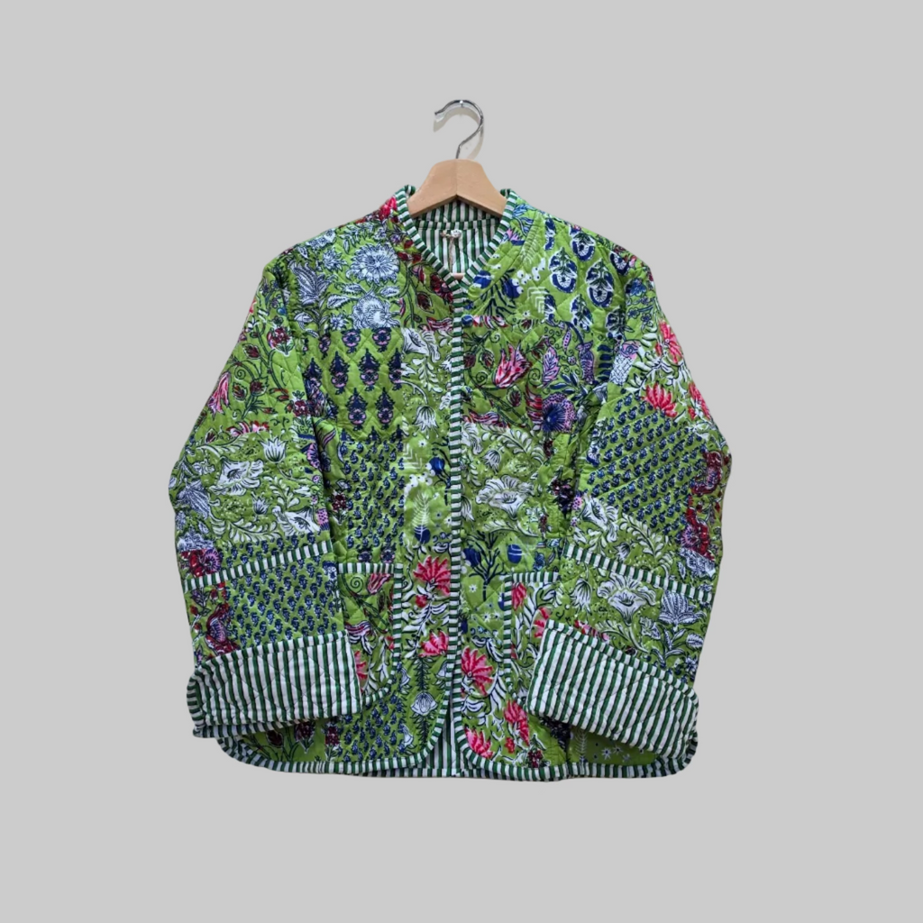 Handblock printed reversible jacket