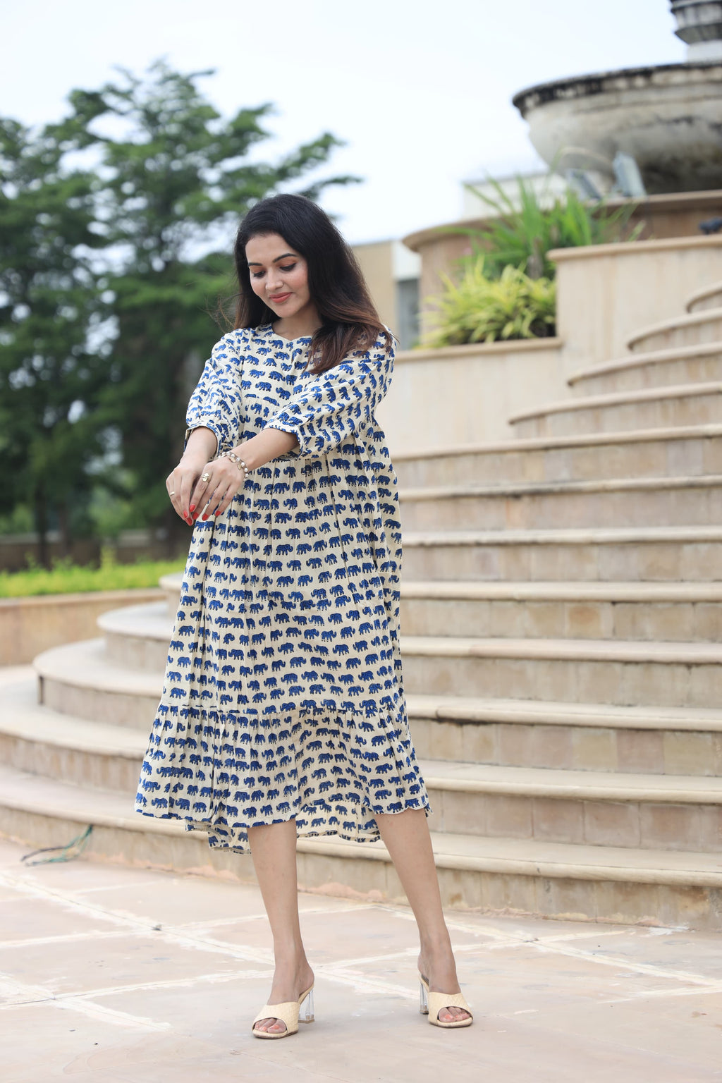 Handblock (Bagru print) Cotton Peplum dress