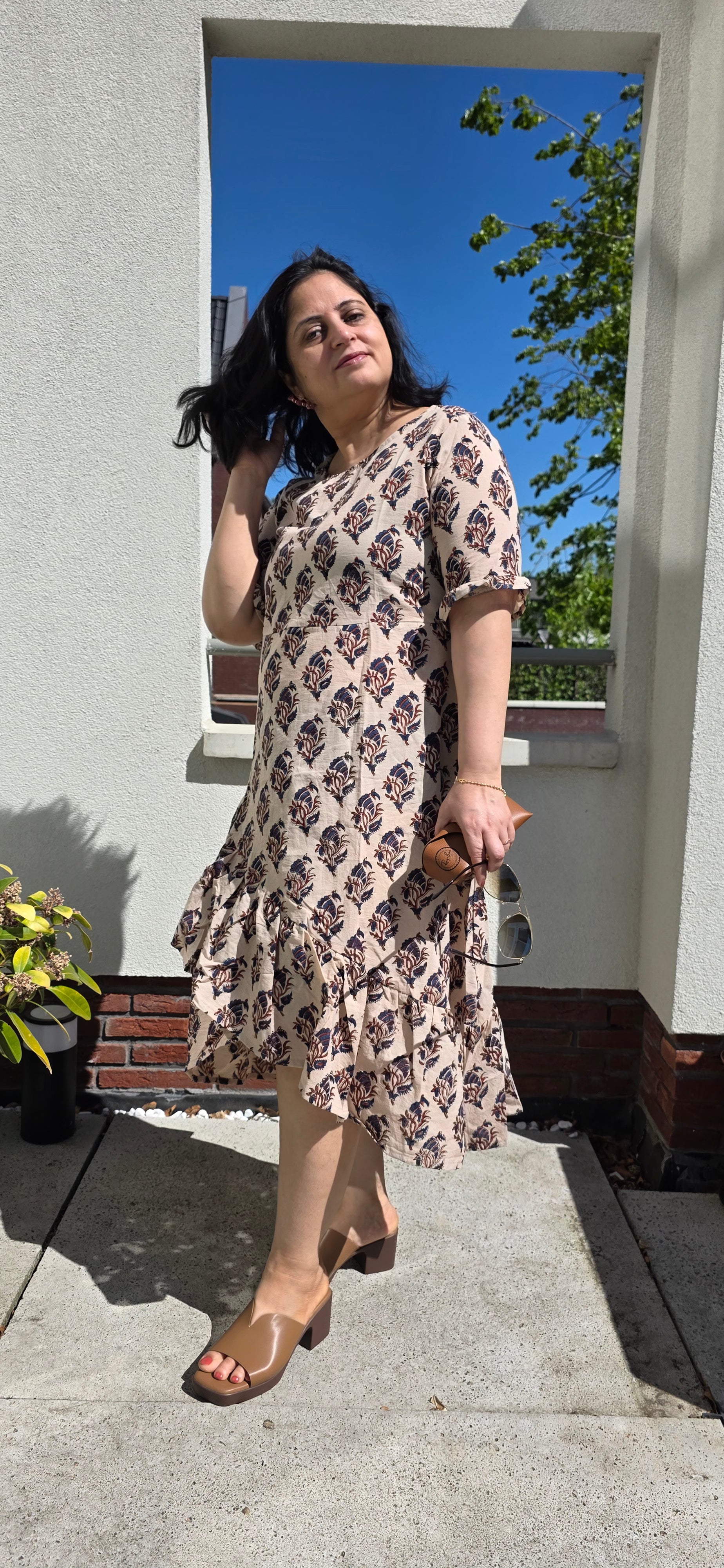 Handblock (Bagru print) Cotton frill dress