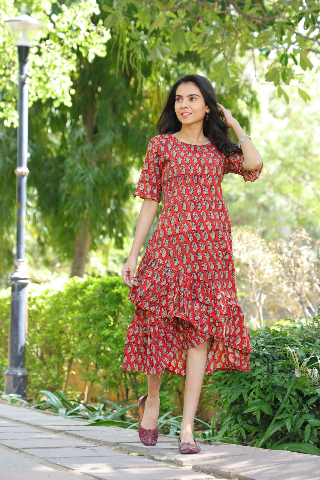Handblock (Bagru print) Cotton frill dress