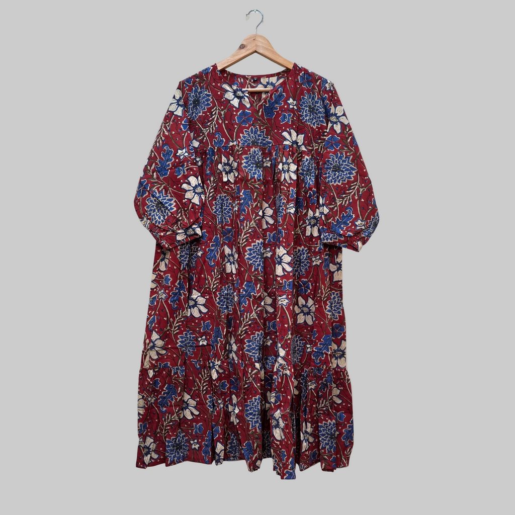 Handblock (Bagru print)Cotton Peplum dress