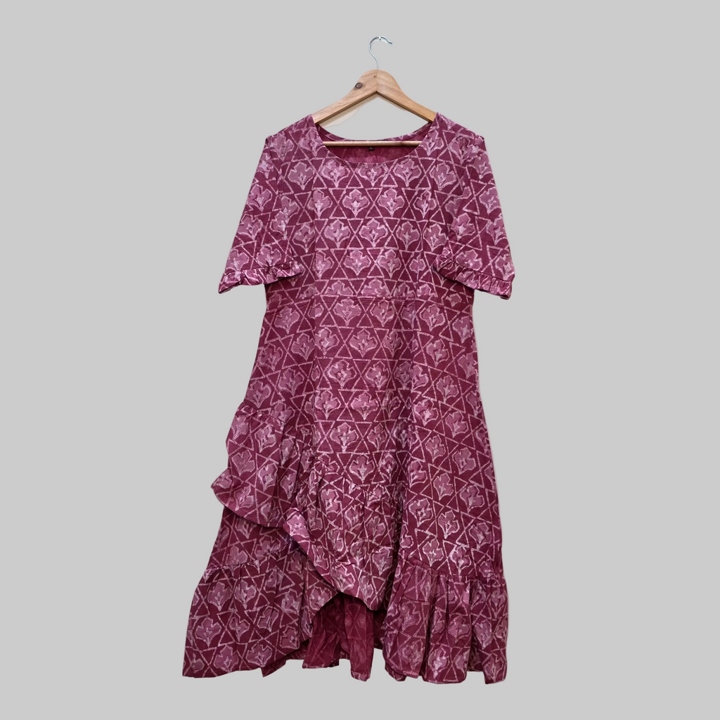 Handblock (Bagru print) Cotton frill dress