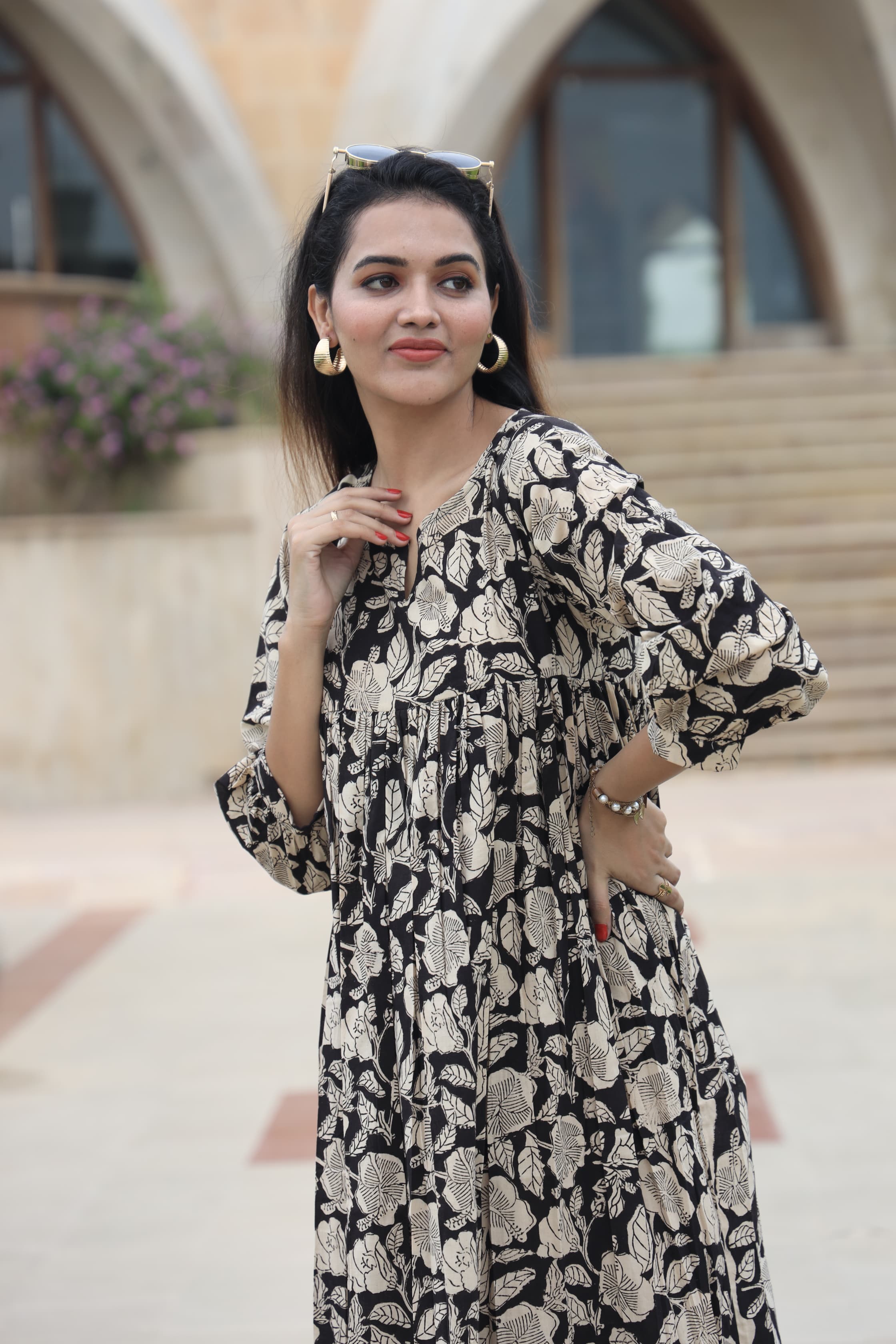 Handblock (Bagru print) Cotton Peplum dress