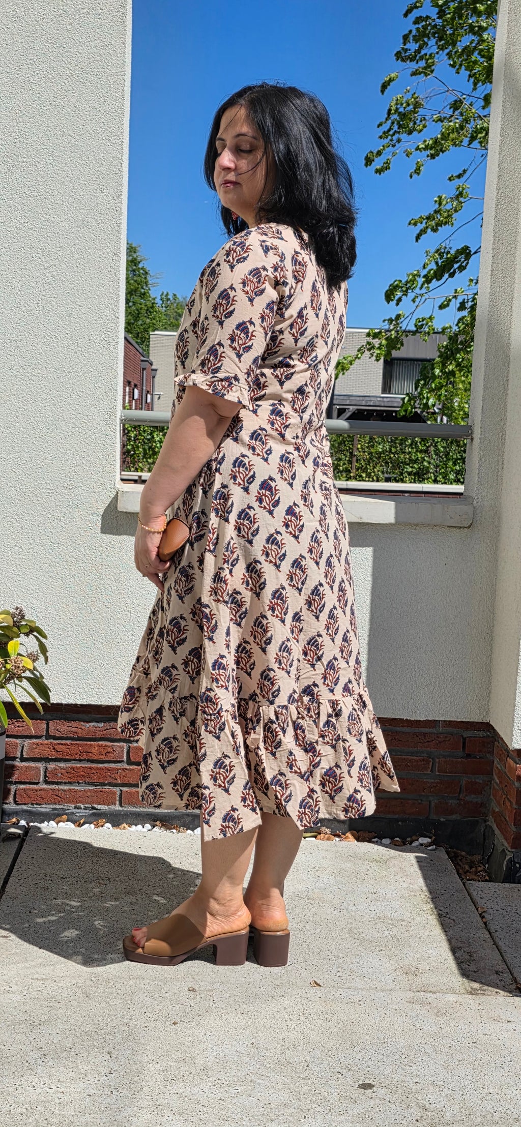 Handblock (Bagru print) Cotton frill dress