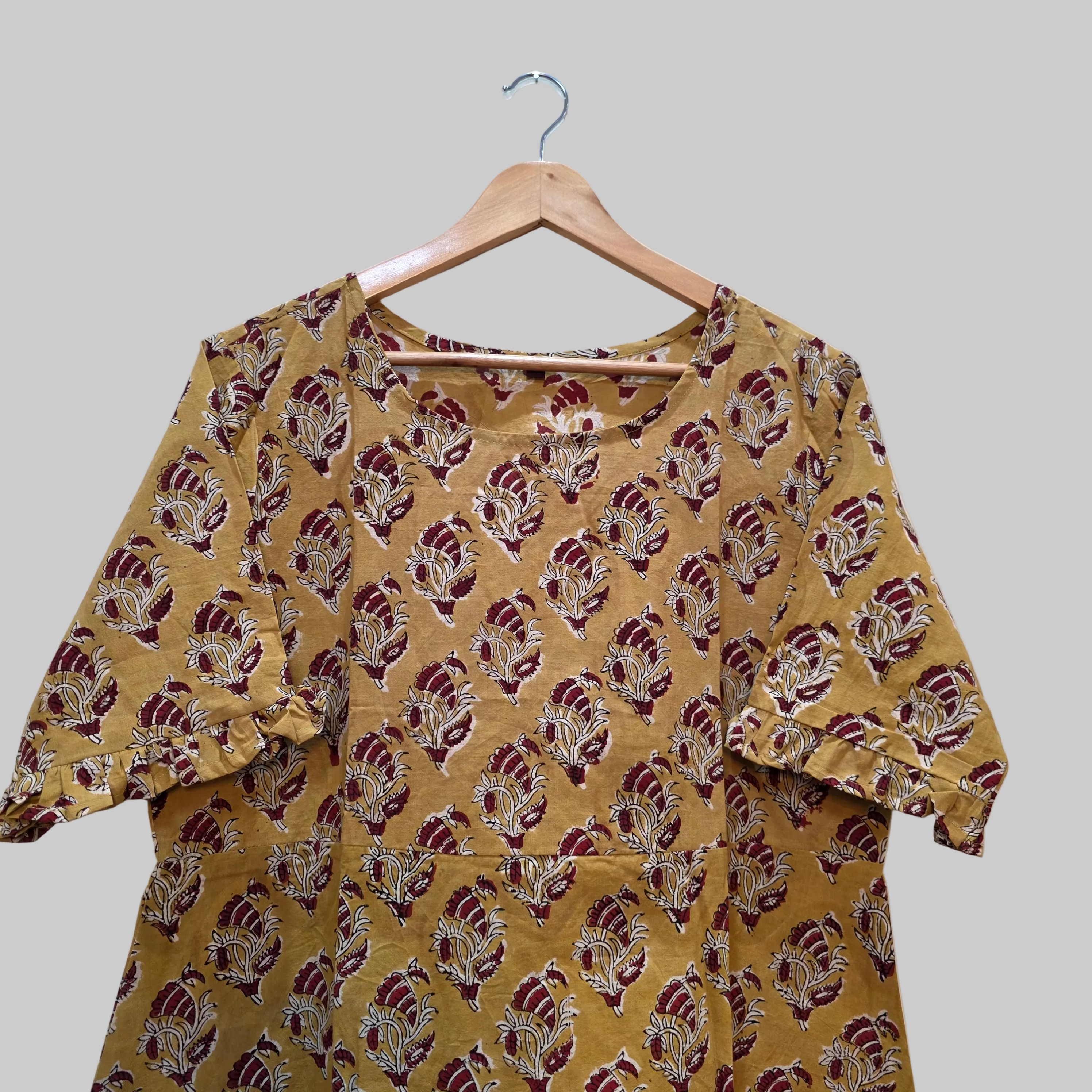 Handblock (Bagru print) Cotton frill dress