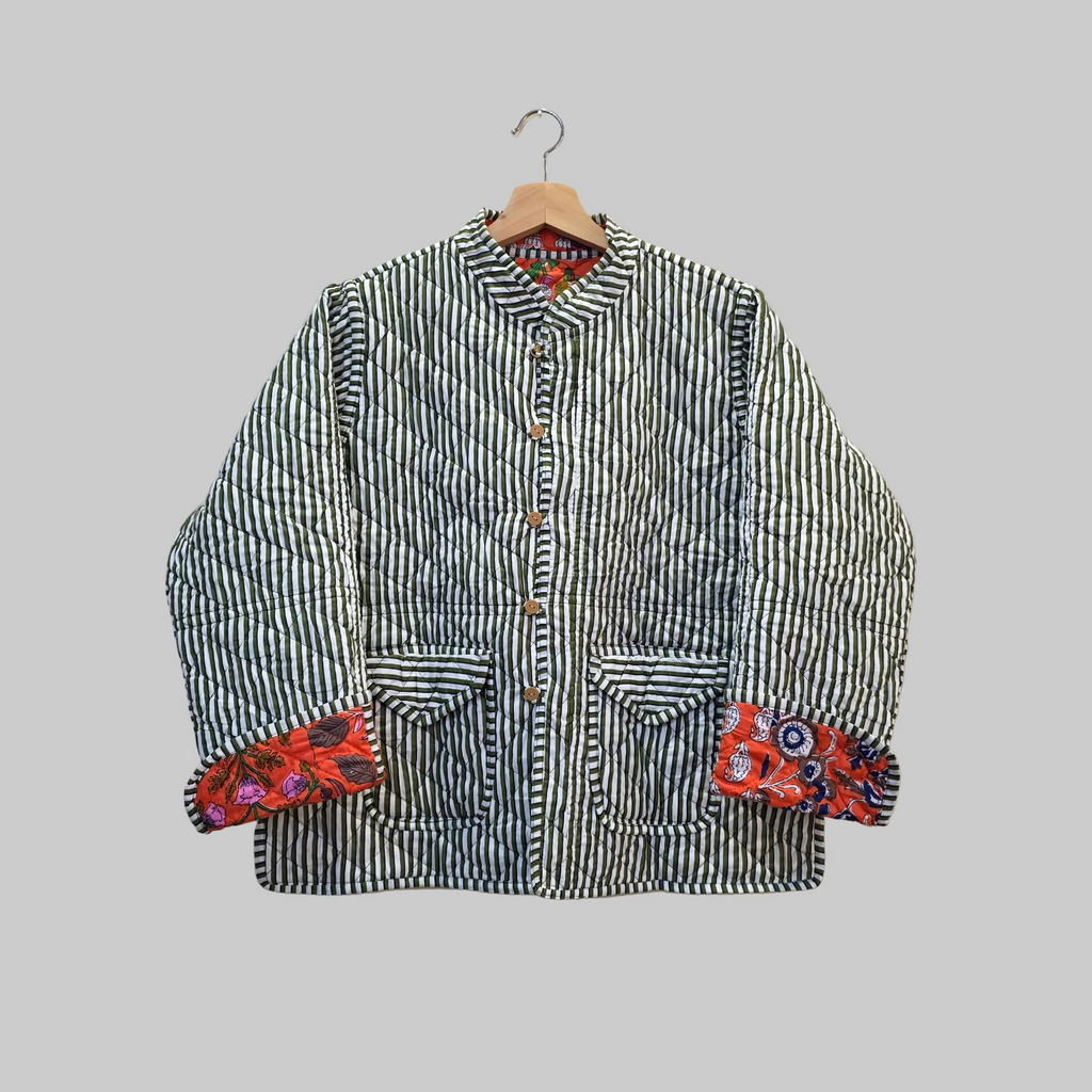 Handblock printed reversible jacket