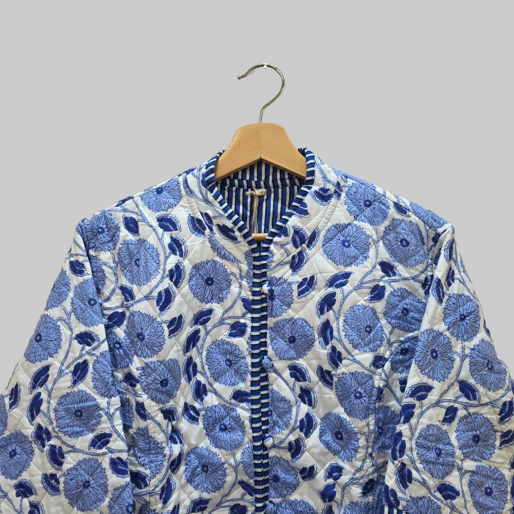 Handblock printed reversible jacket
