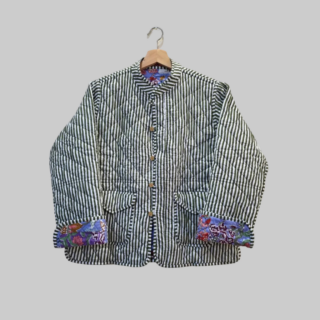 Handblock printed reversible jacket