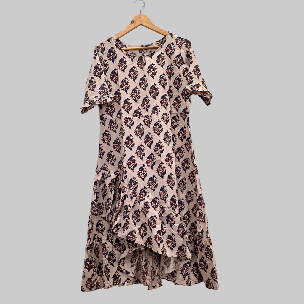 Handblock (Bagru print) Cotton frill dress