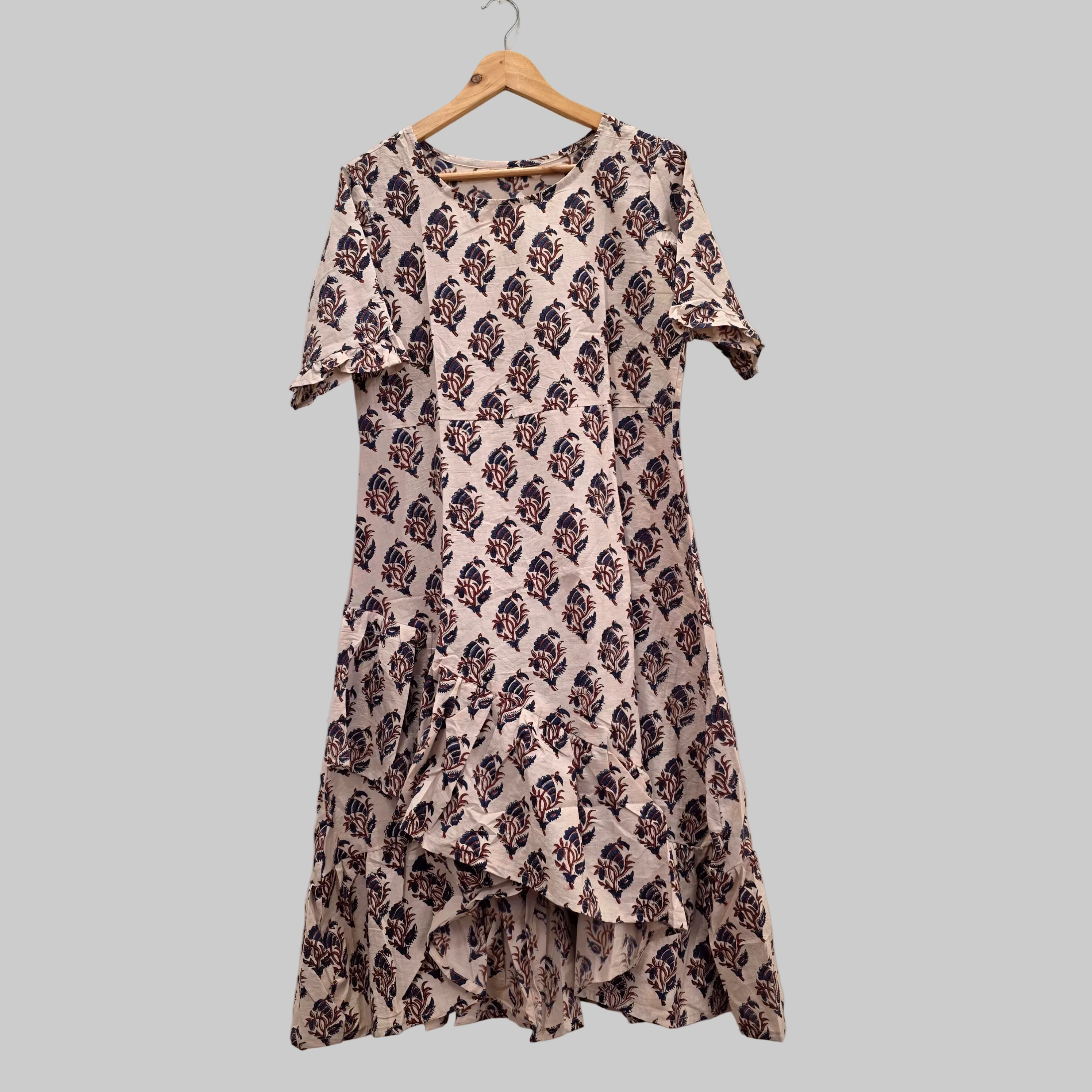 Handblock (Bagru print) Cotton frill dress