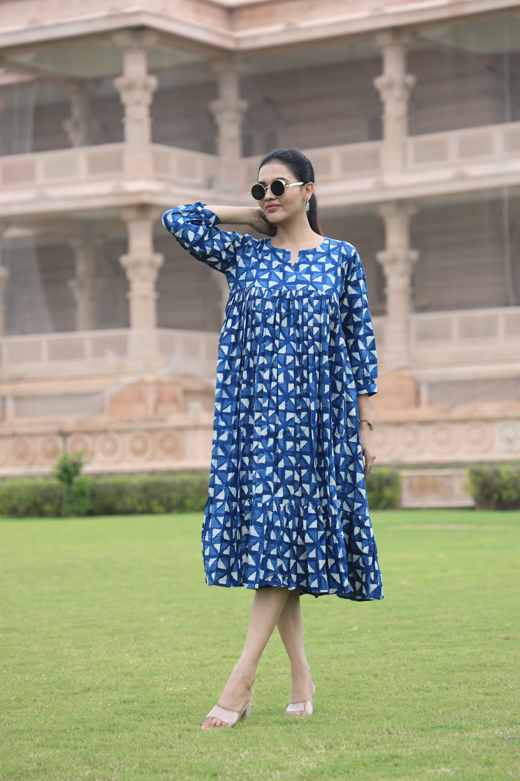 Handblock (Bagru print)Cotton Peplum dress