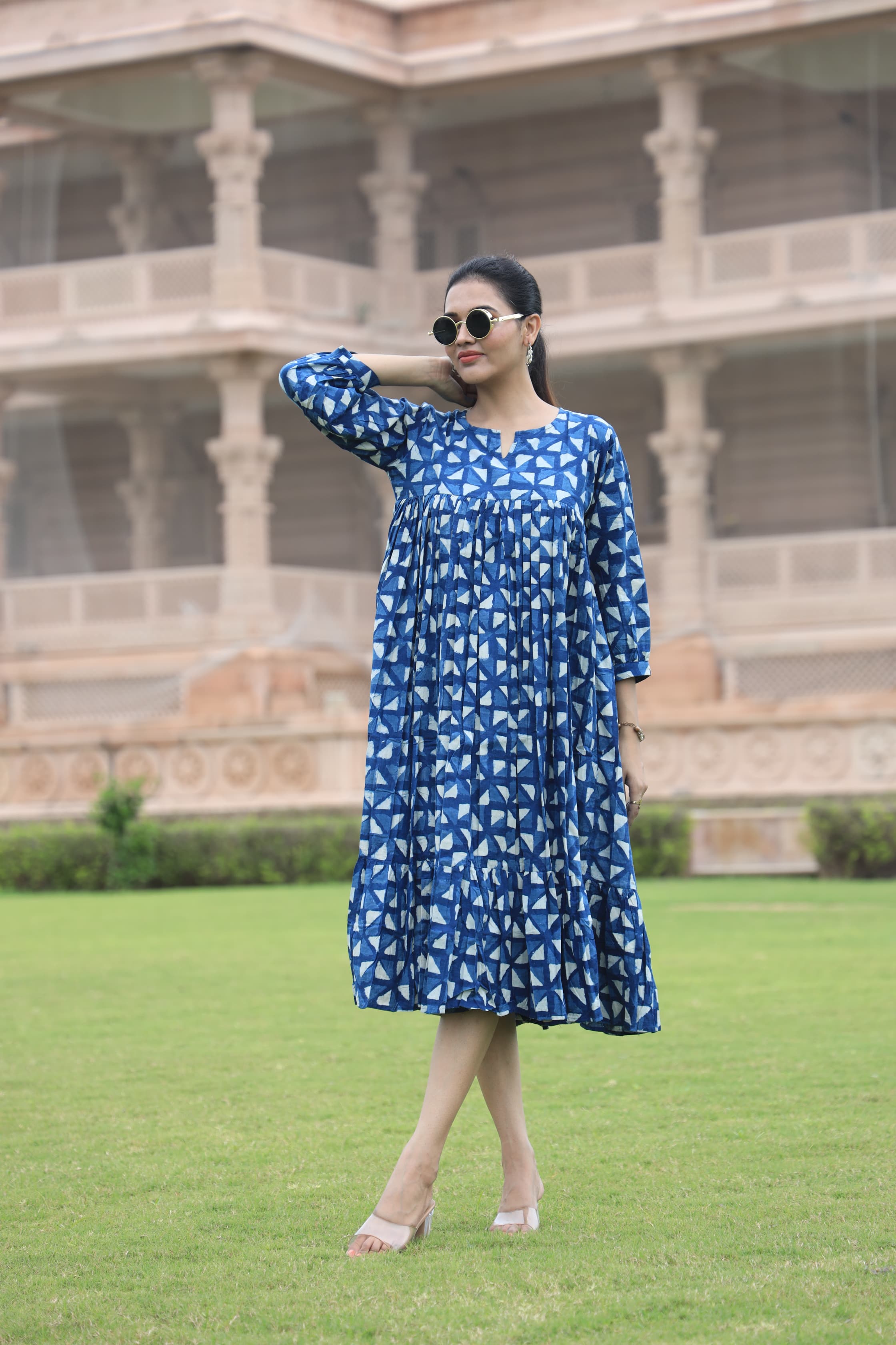 Handblock (Bagru print)Cotton Peplum dress