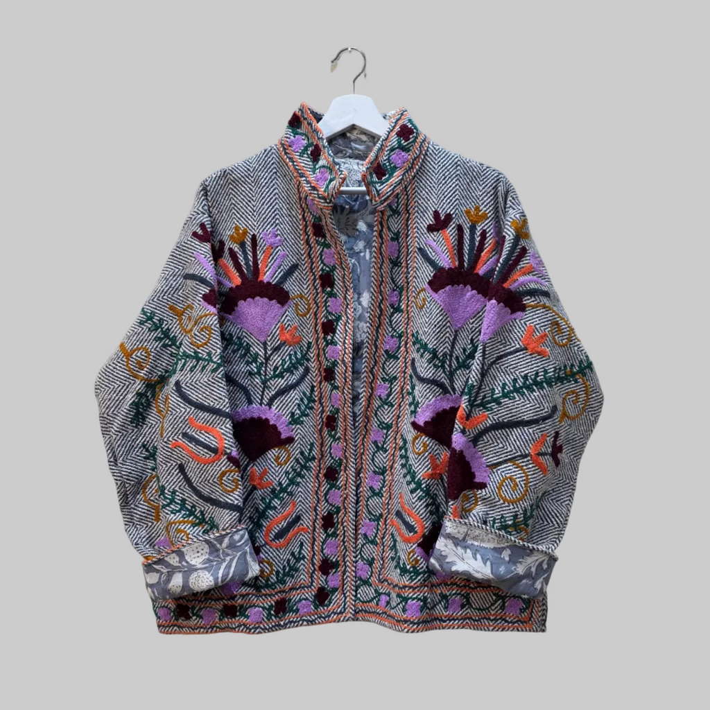 Flower thick Jute Suzani jacket