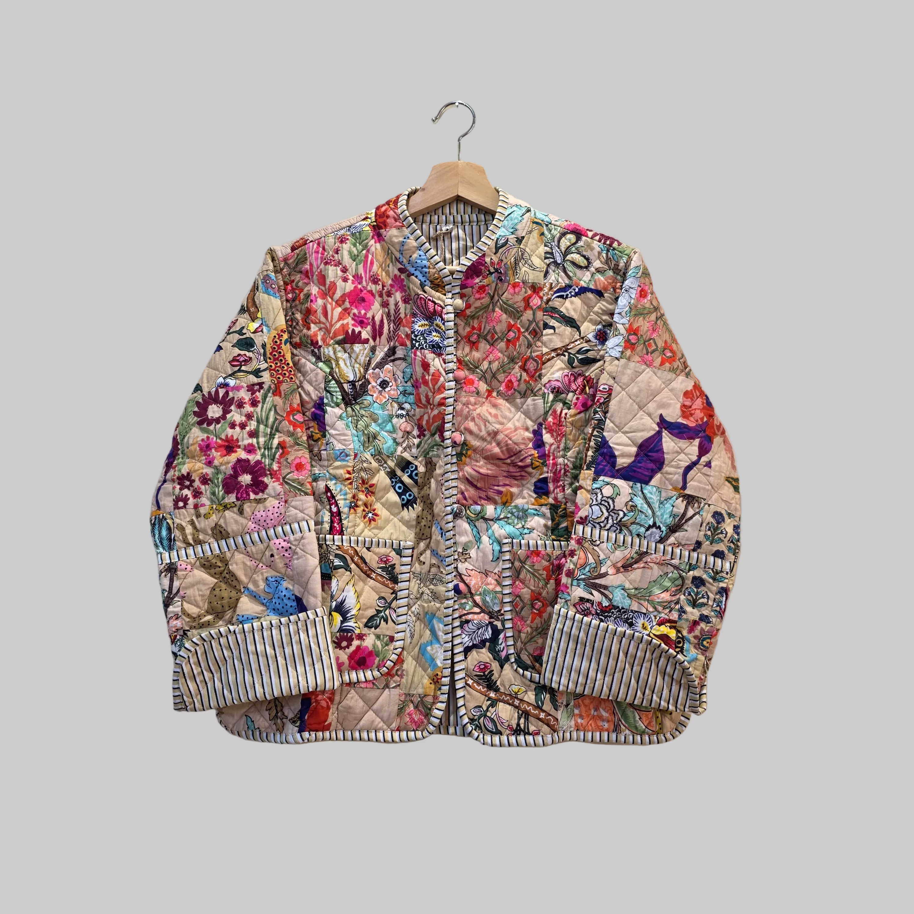 Handblock printed reversible jacket