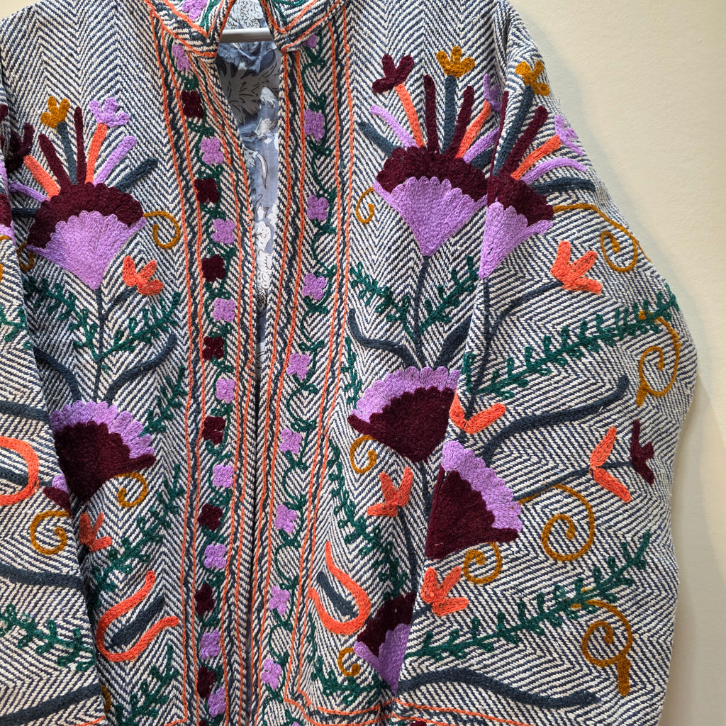 Flower thick Jute Suzani jacket