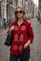 Red Peacock Bandhani Shirt