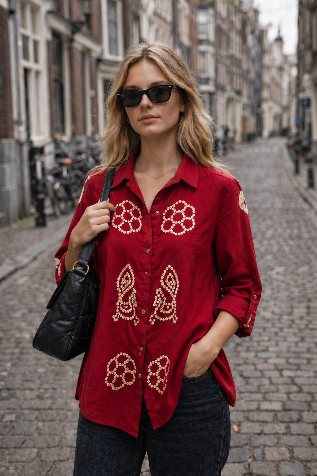 Red Peacock Bandhani Shirt