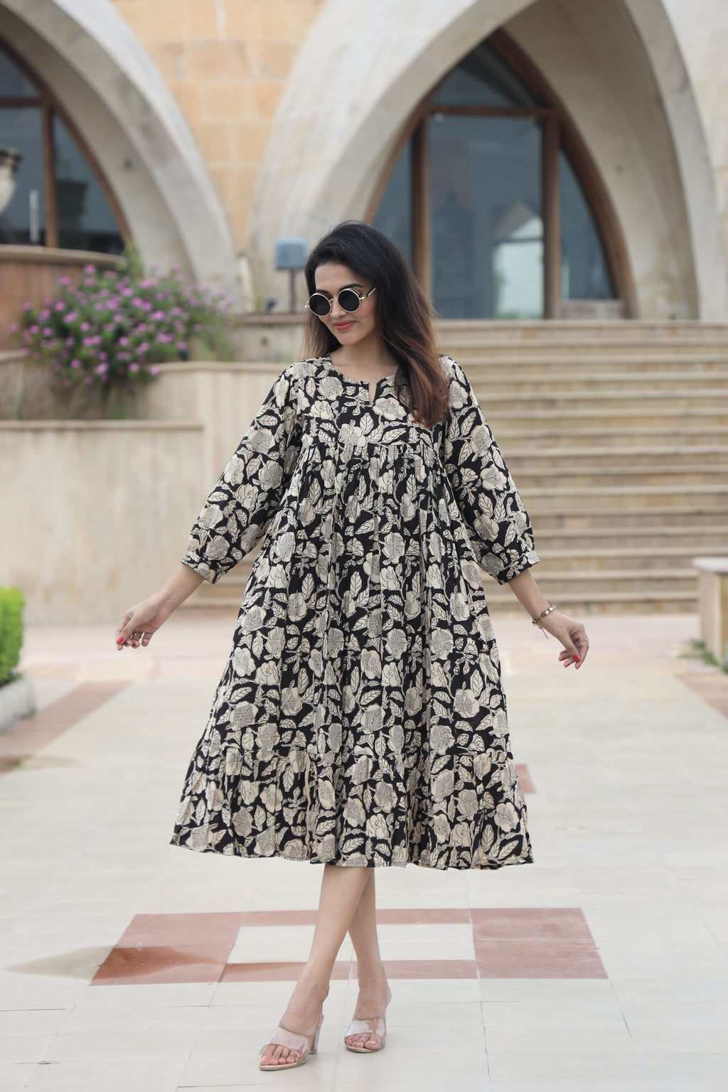 Handblock (Bagru print) Cotton Peplum dress