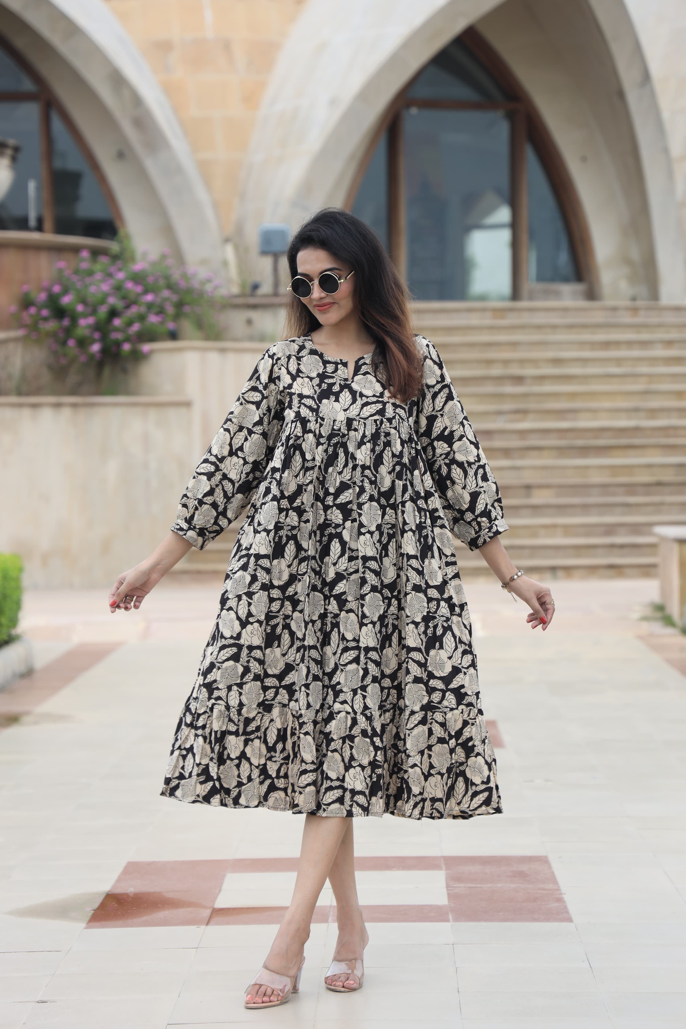 Handblock (Bagru print) Cotton Peplum dress