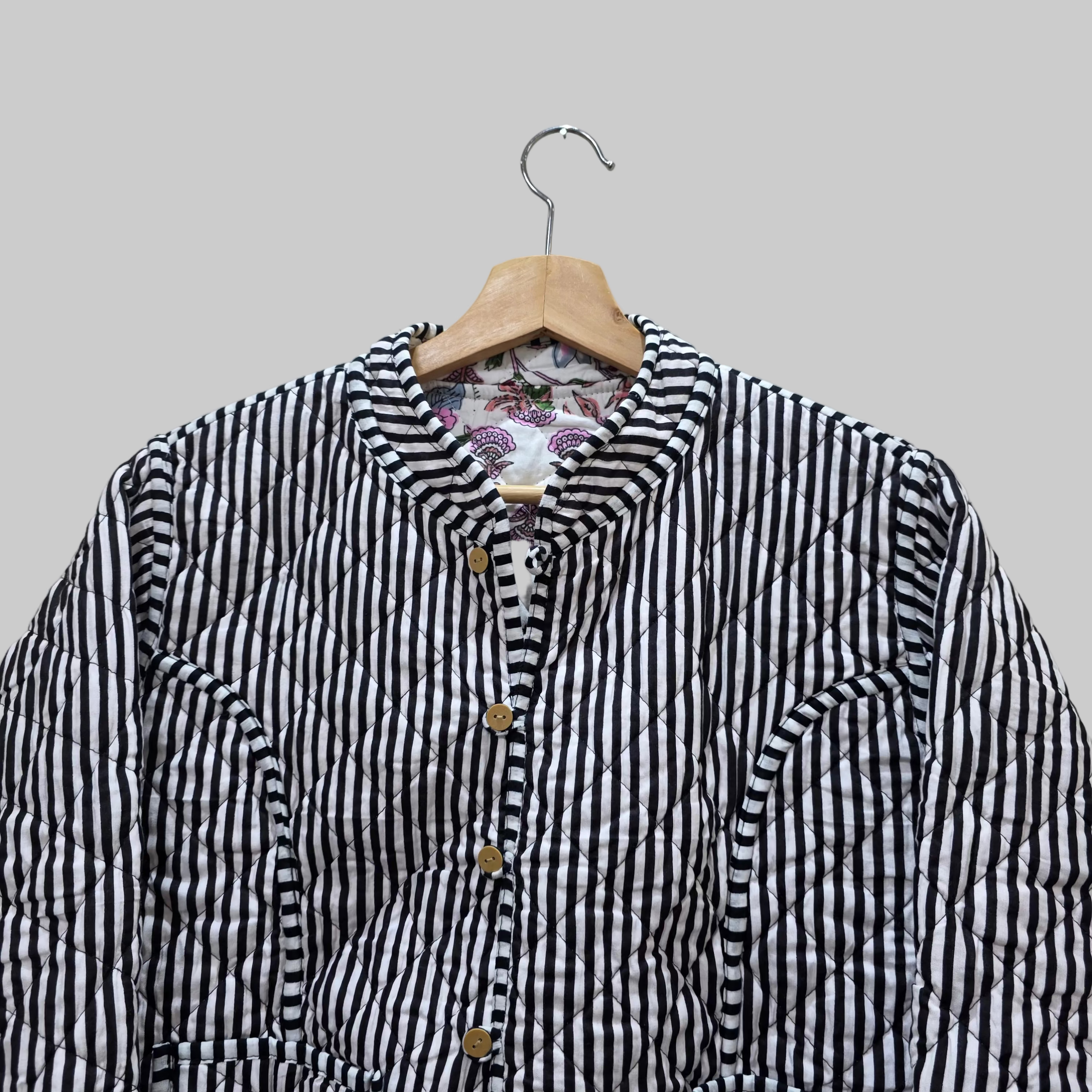Handblock printed reversible jacket