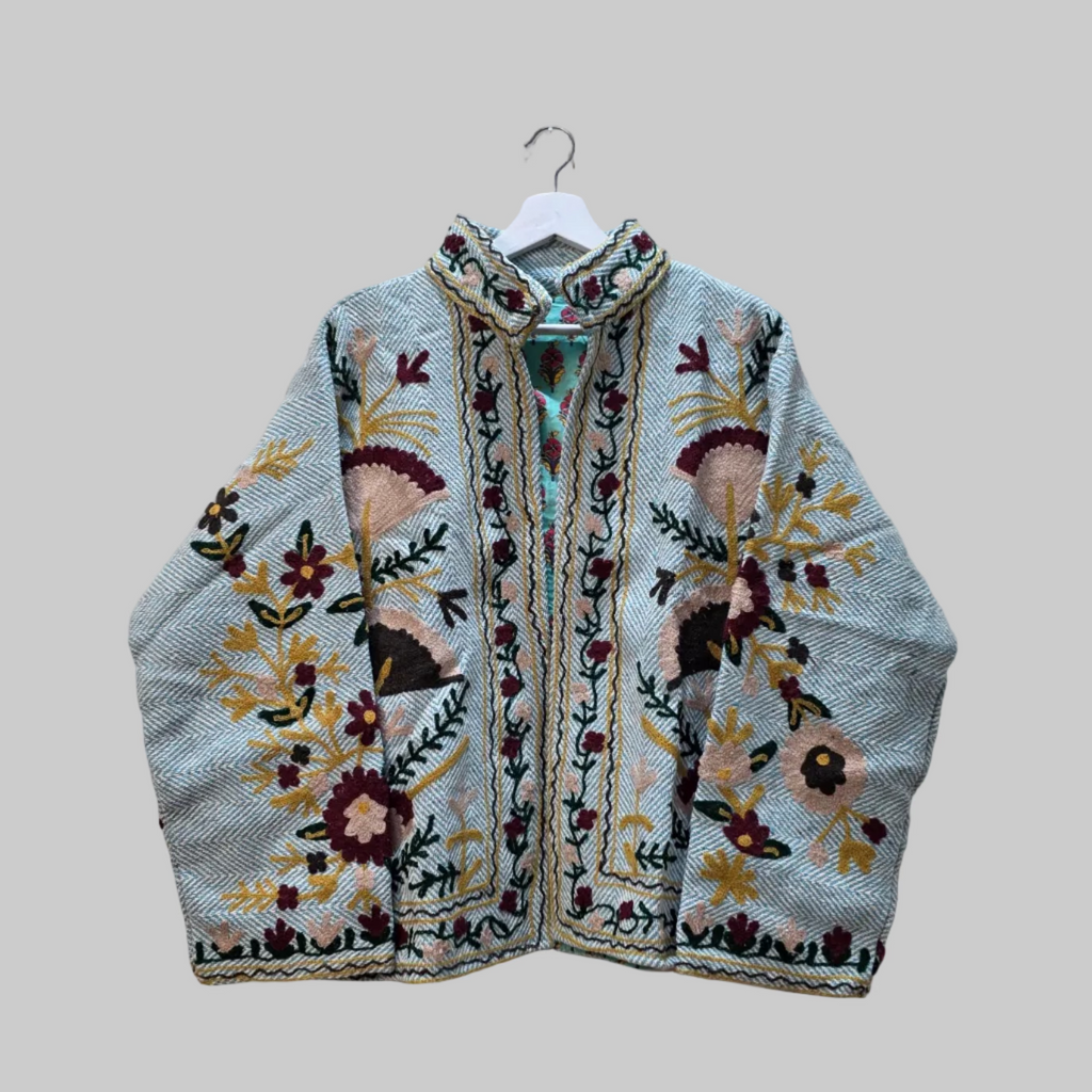 Flower thick Jute Suzani jacket