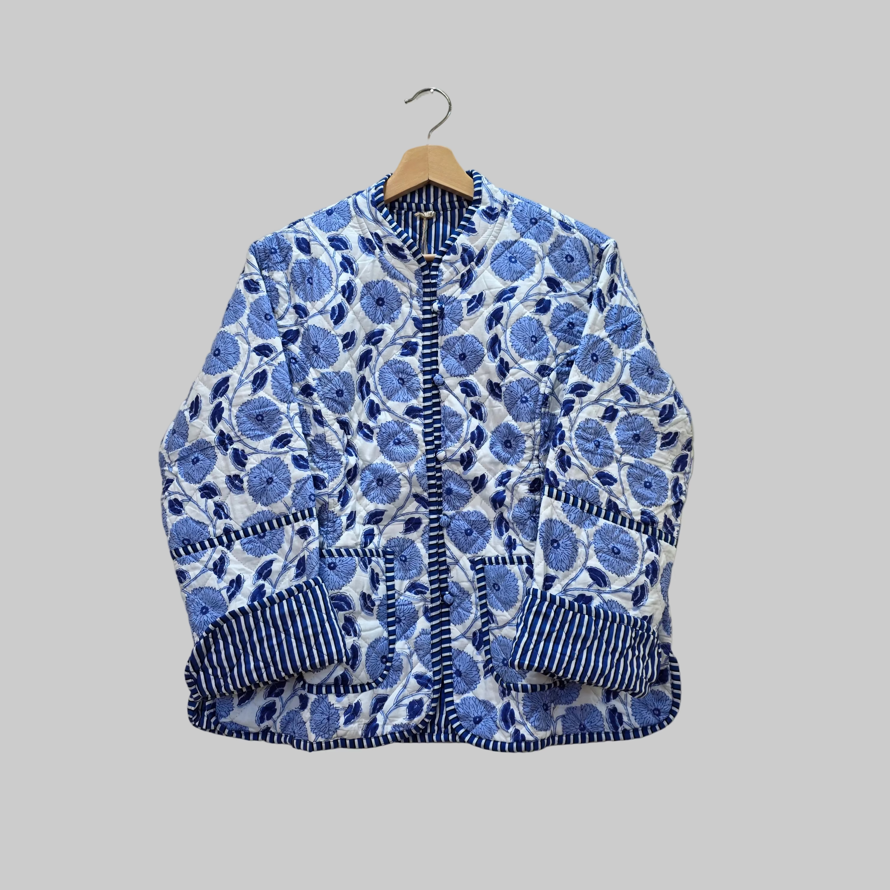 Handblock printed reversible jacket