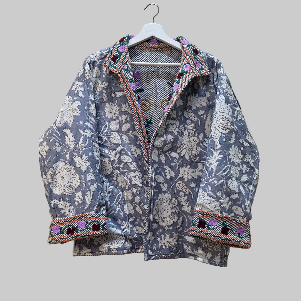 Flower thick Jute Suzani jacket