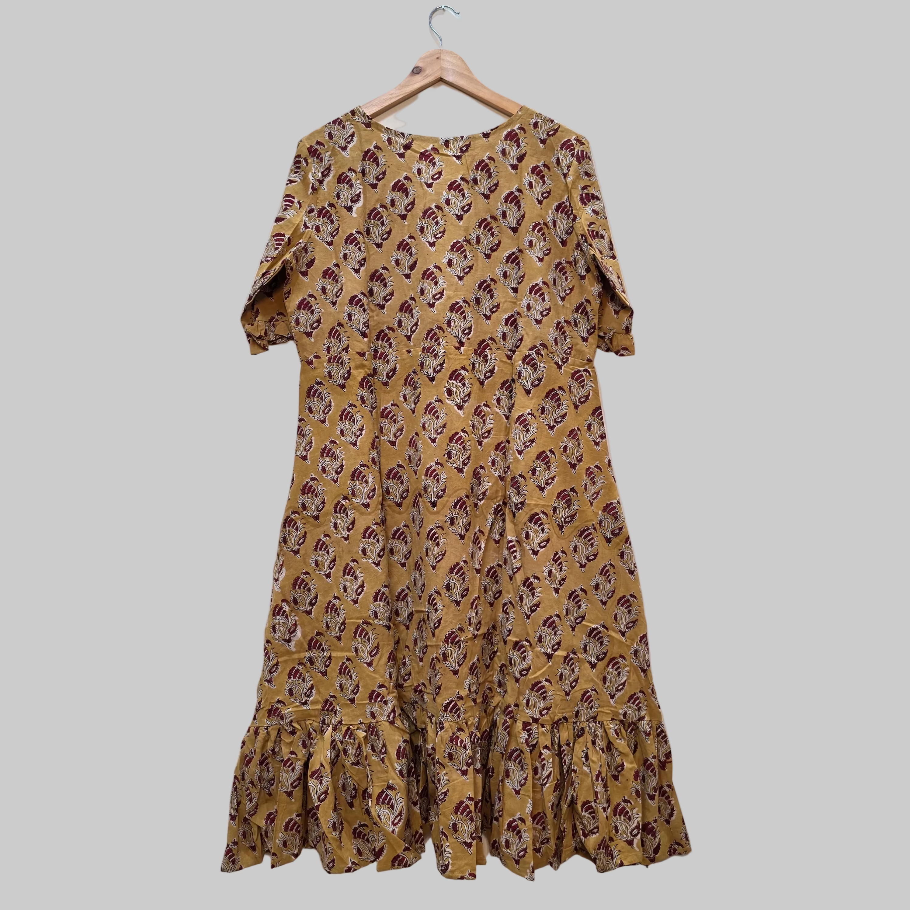 Handblock (Bagru print) Cotton frill dress