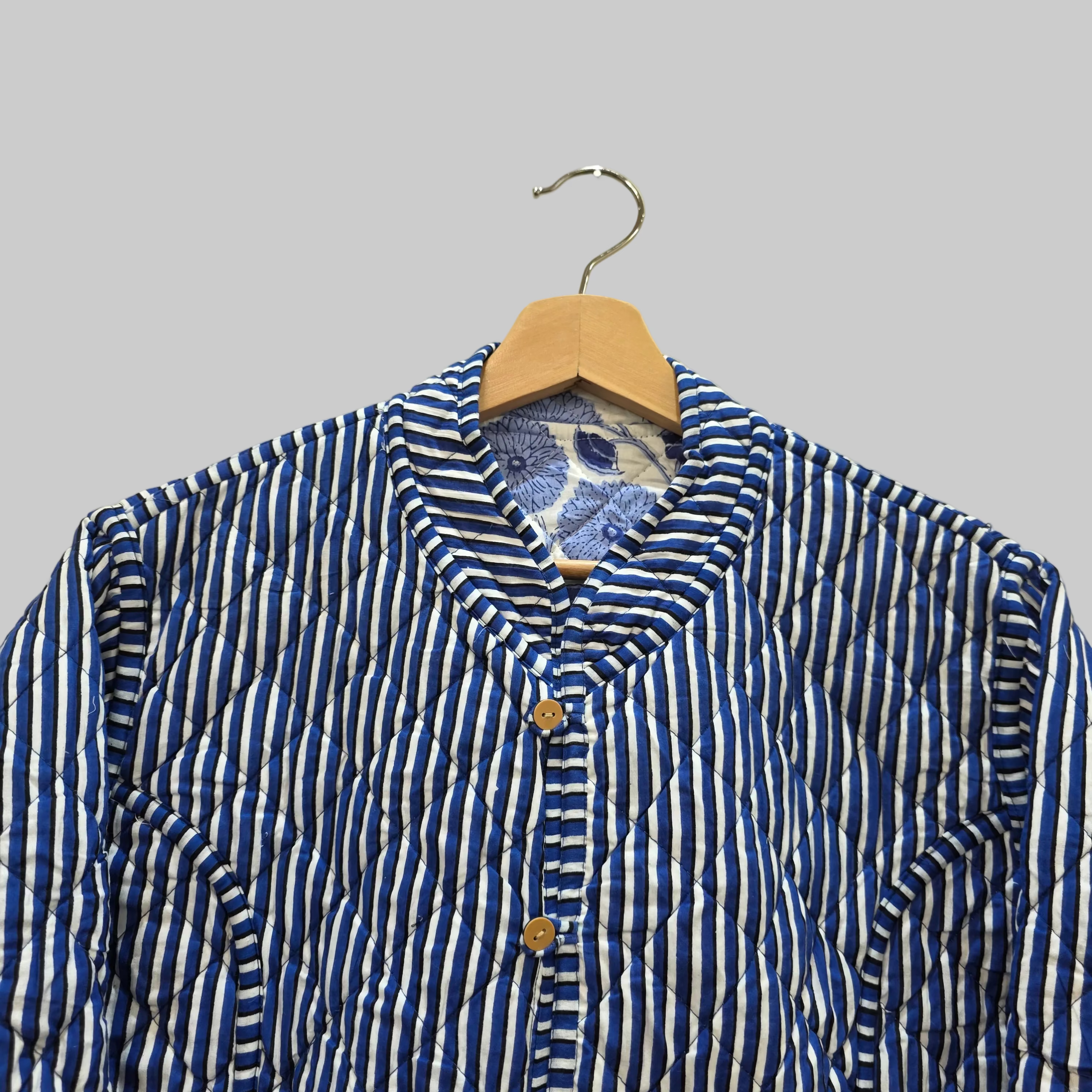 Handblock printed reversible jacket